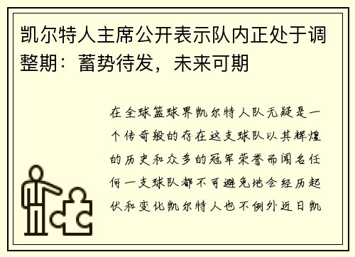 凯尔特人主席公开表示队内正处于调整期：蓄势待发，未来可期